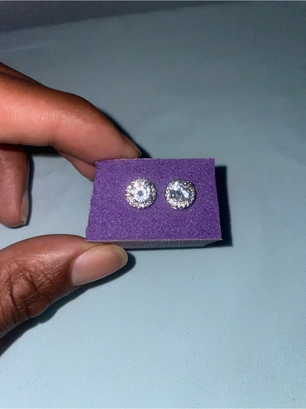 Men's Round Halo Stud Earrings - White Cubic Zirconia 6.5mm
